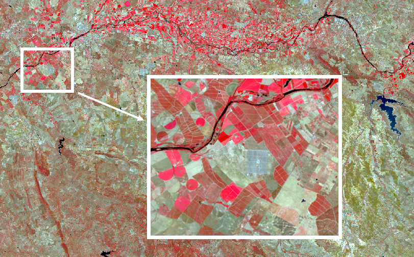 Image of northern Badajoz where Sentinel 2, a remote sensing method, is applied