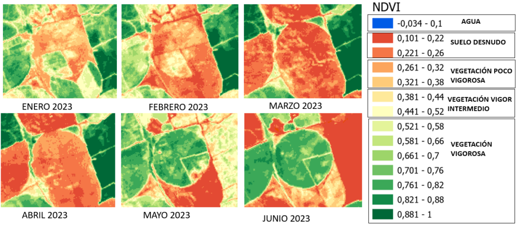 Visualization of monthly NDVI in corn pivot