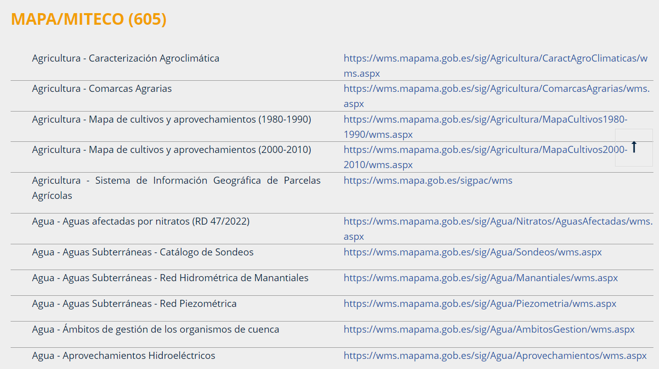 List of services with their respective hyperlinks offered by IDEE on its website