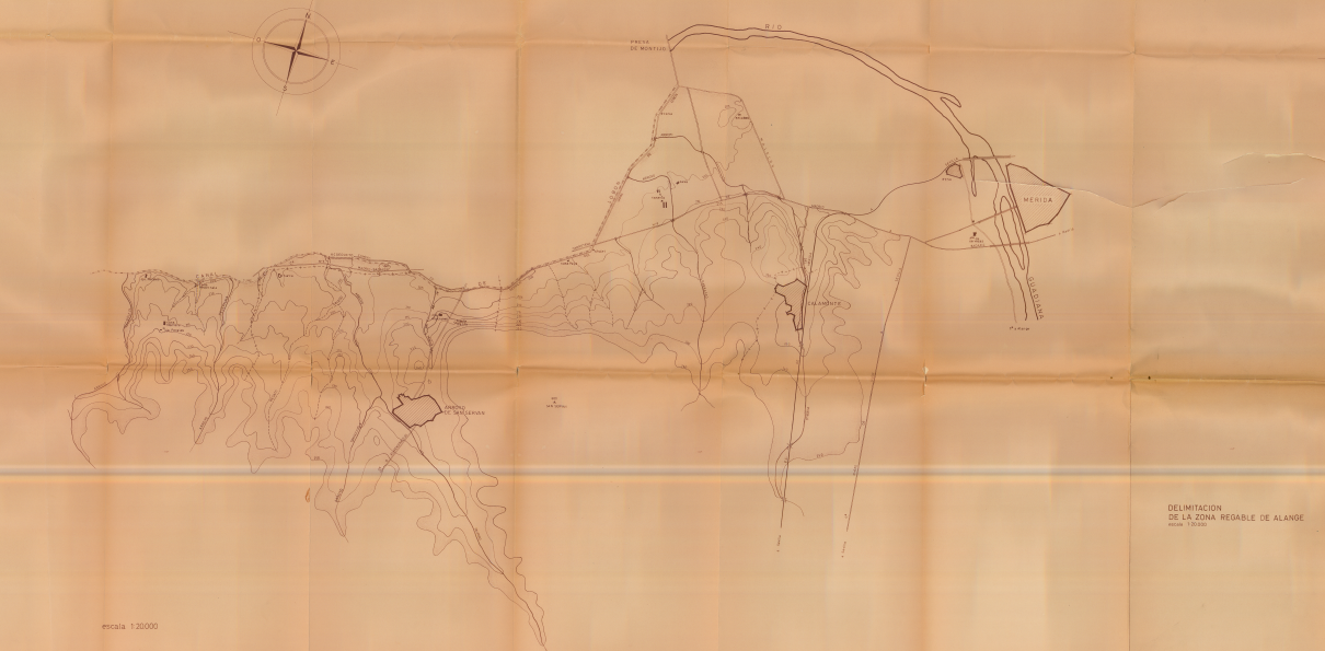 Original map of the Alange Irrigation Zone (Badajoz) for digitization and integration into a Geographic Information System