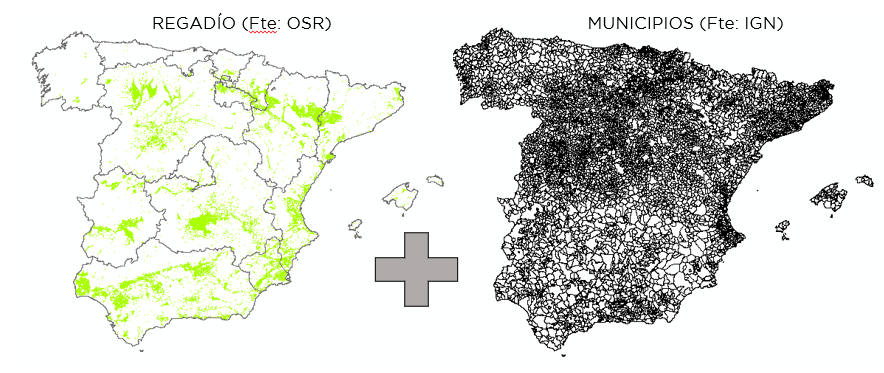 Two national maps: one showing irrigated areas and the other showing municipalities