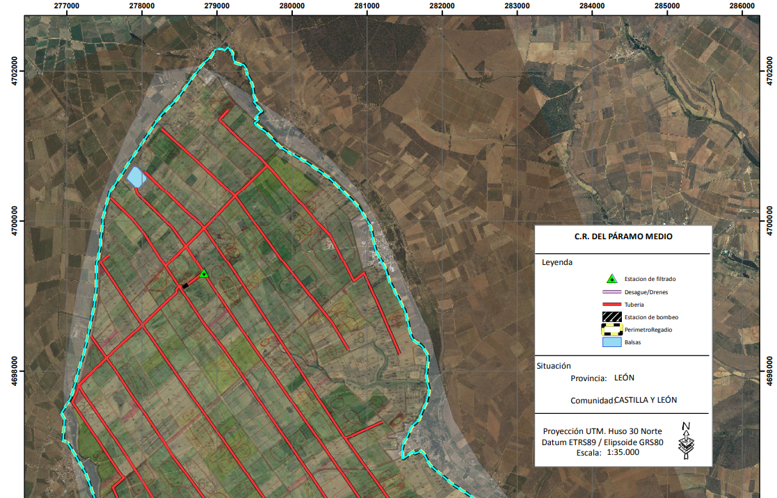 Graphic representation of different types of spatial objects in the Páramo Medio Irrigation Community in León